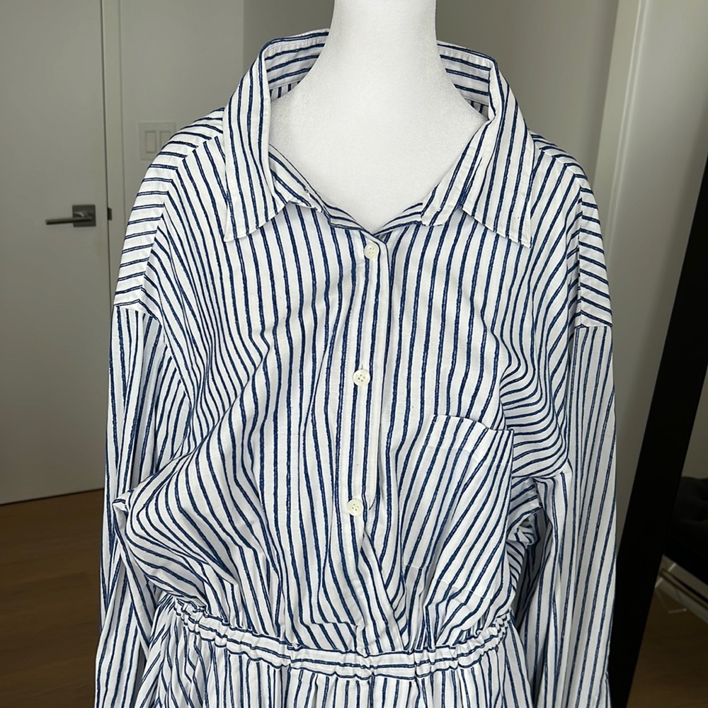 By Any Other Name Long Sleeve Blue & White Striped Midi Shirt Dress Size XL - Picture 7 of 15